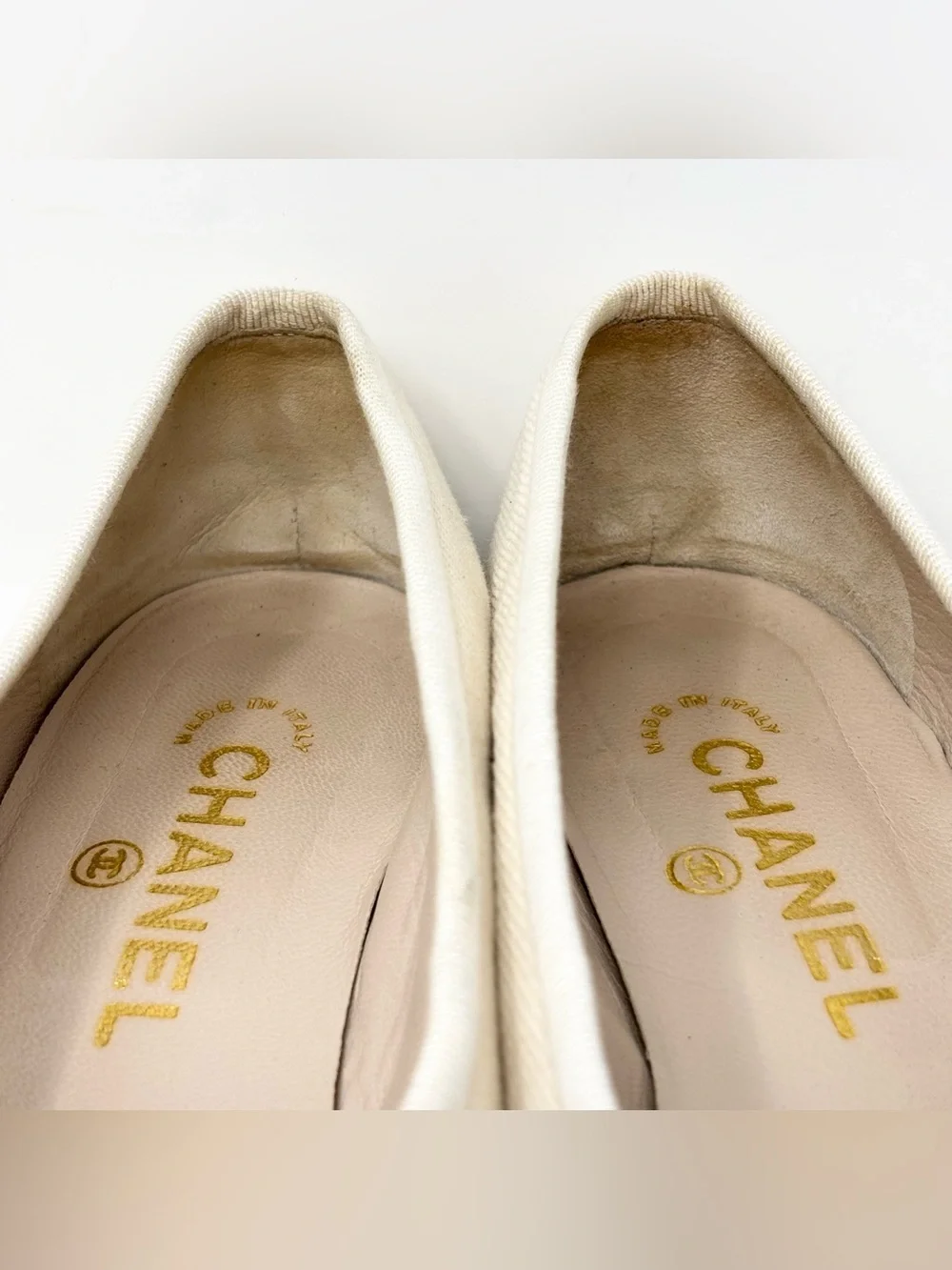 CHANEL Two Tone Ballet Flats Ivory Black Denim Cap Toe size 37 6-6.5 - Picture 14 of 15